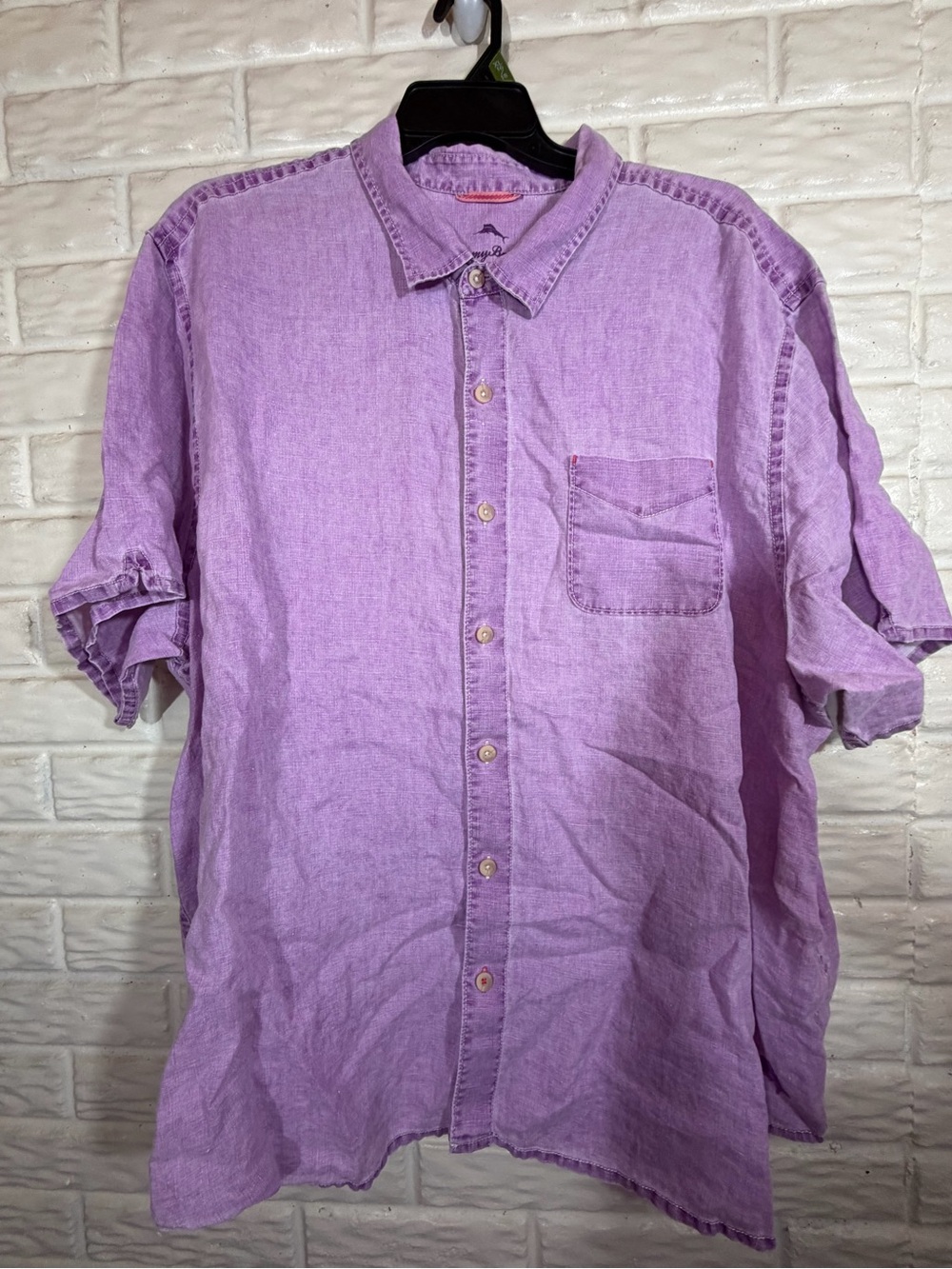 Tommy Bahama Men’s 3XL 100% Linen Shirt Purple Lavender Short Sleeve Button Up